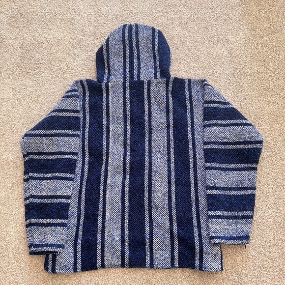 Artesanias Cuamatzi Sweater Blue Hoodie Rug Hippie Poncho - Picture 2 of 5